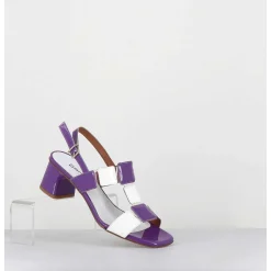 Sandales 60S Bout Carre En Cuir Vernis Violet & Blanc - Lefai Violet White