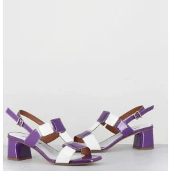 Sandales 60S Bout Carre En Cuir Vernis Violet & Blanc - Lefai Violet White
