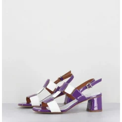Sandales 60S Bout Carre En Cuir Vernis Violet & Blanc - Lefai Violet White