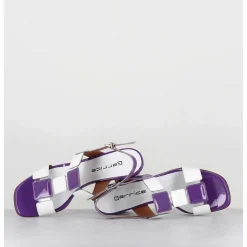 Sandales 60S Bout Carre En Cuir Vernis Violet & Blanc - Lefai Violet White