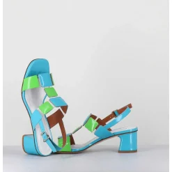 Sandales 60S Bout Carre En Cuir Vernis Bleu & Vert - Lefai Blu Green