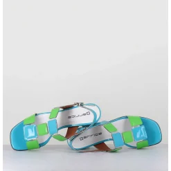 Sandales 60S Bout Carre En Cuir Vernis Bleu & Vert - Lefai Blu Green