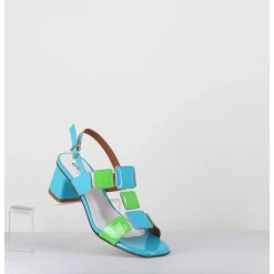 Sandales 60S Bout Carre En Cuir Vernis Bleu & Vert - Lefai Blu Green