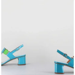 Sandales 60S Bout Carre En Cuir Vernis Bleu & Vert - Lefai Blu Green