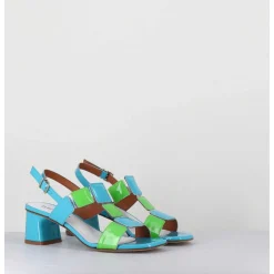 Sandales 60S Bout Carre En Cuir Vernis Bleu & Vert - Lefai Blu Green