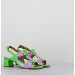 Sandales 60S Bout Carre En Cuir Vernis Vert & Lilas - Lefai Green Lilas