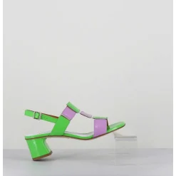 Sandales 60S Bout Carre En Cuir Vernis Vert & Lilas - Lefai Green Lilas