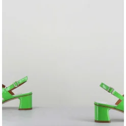 Sandales 60S Bout Carre En Cuir Vernis Vert & Lilas - Lefai Green Lilas