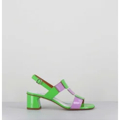 Sandales 60S Bout Carre En Cuir Vernis Vert & Lilas - Lefai Green Lilas