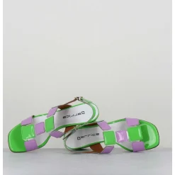 Sandales 60S Bout Carre En Cuir Vernis Vert & Lilas - Lefai Green Lilas