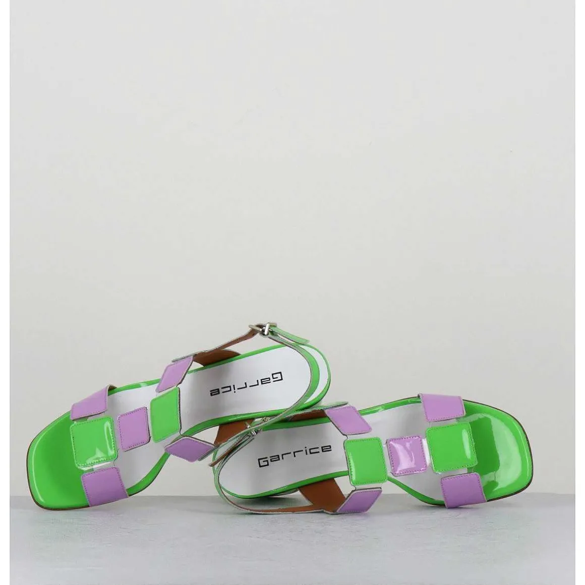 Sandales 60S Bout Carre En Cuir Vernis Vert & Lilas - Lefai Green Lilas
