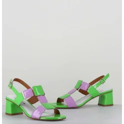 Sandales 60S Bout Carre En Cuir Vernis Vert & Lilas - Lefai Green Lilas