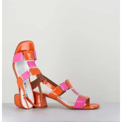 Sandales 60S Bout Carre En Cuir Vernis Orange & Rose - Lefai9 Orange Pink