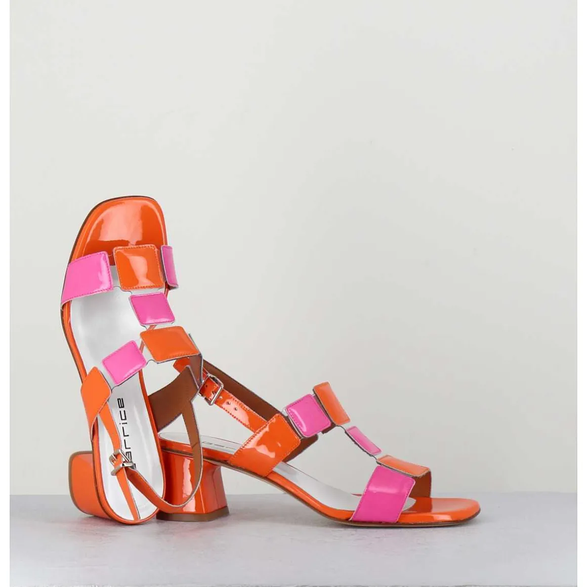 Sandales 60S Bout Carre En Cuir Vernis Orange & Rose - Lefai9 Orange Pink