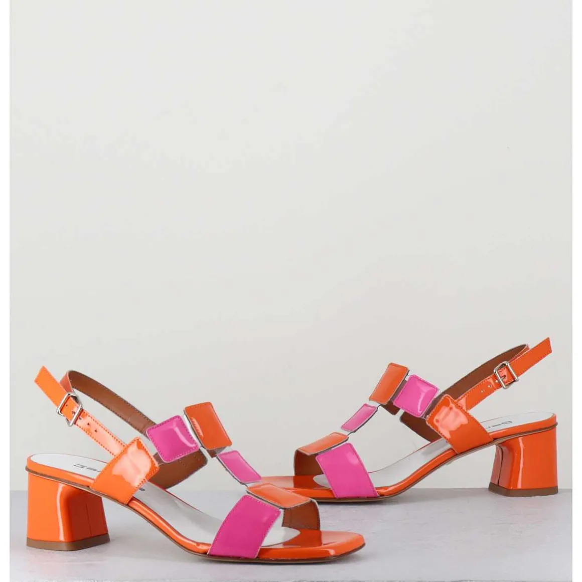 Sandales 60S Bout Carre En Cuir Vernis Orange & Rose - Lefai9 Orange Pink