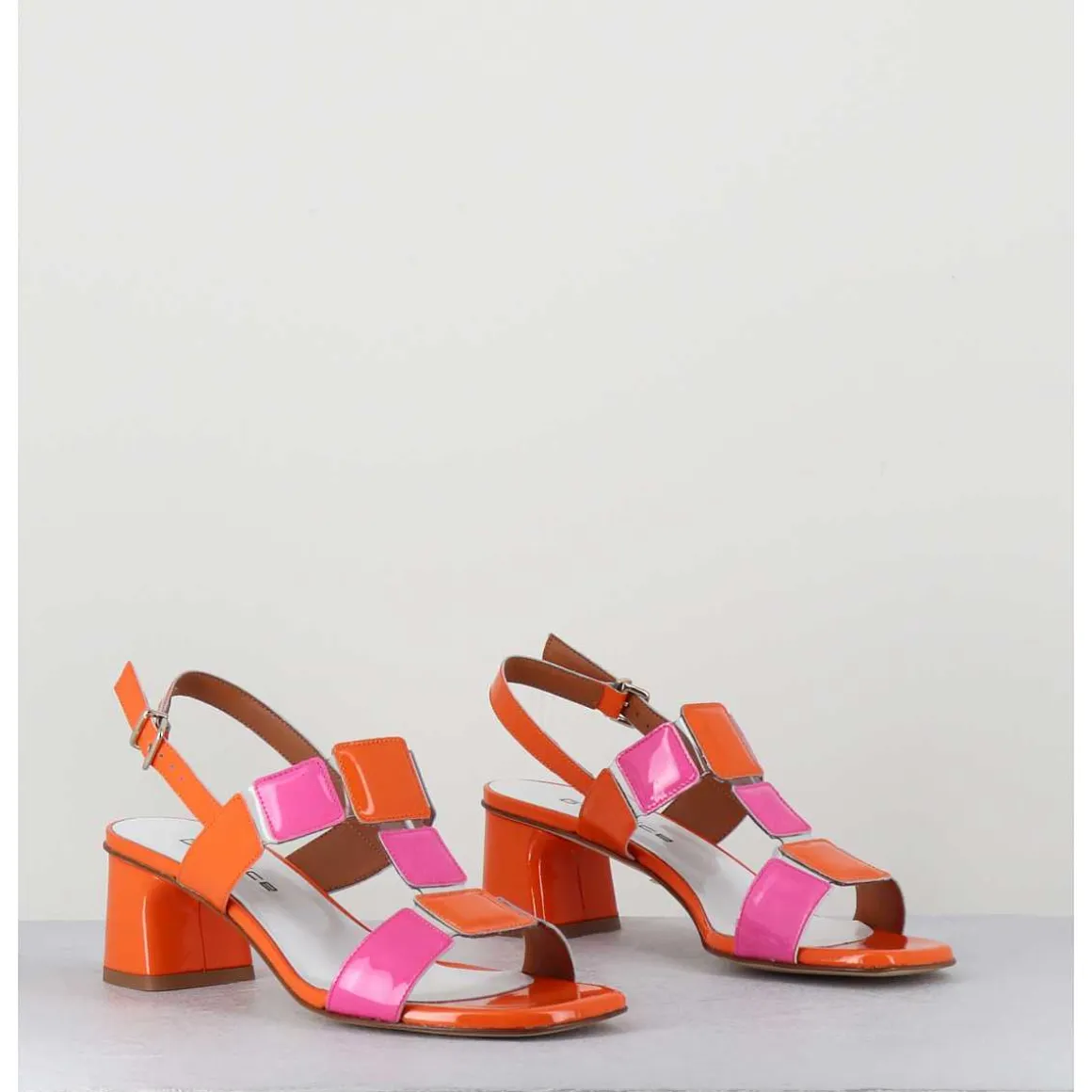 Sandales 60S Bout Carre En Cuir Vernis Orange & Rose - Lefai9 Orange Pink