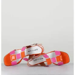 Sandales 60S Bout Carre En Cuir Vernis Orange & Rose - Lefai9 Orange Pink