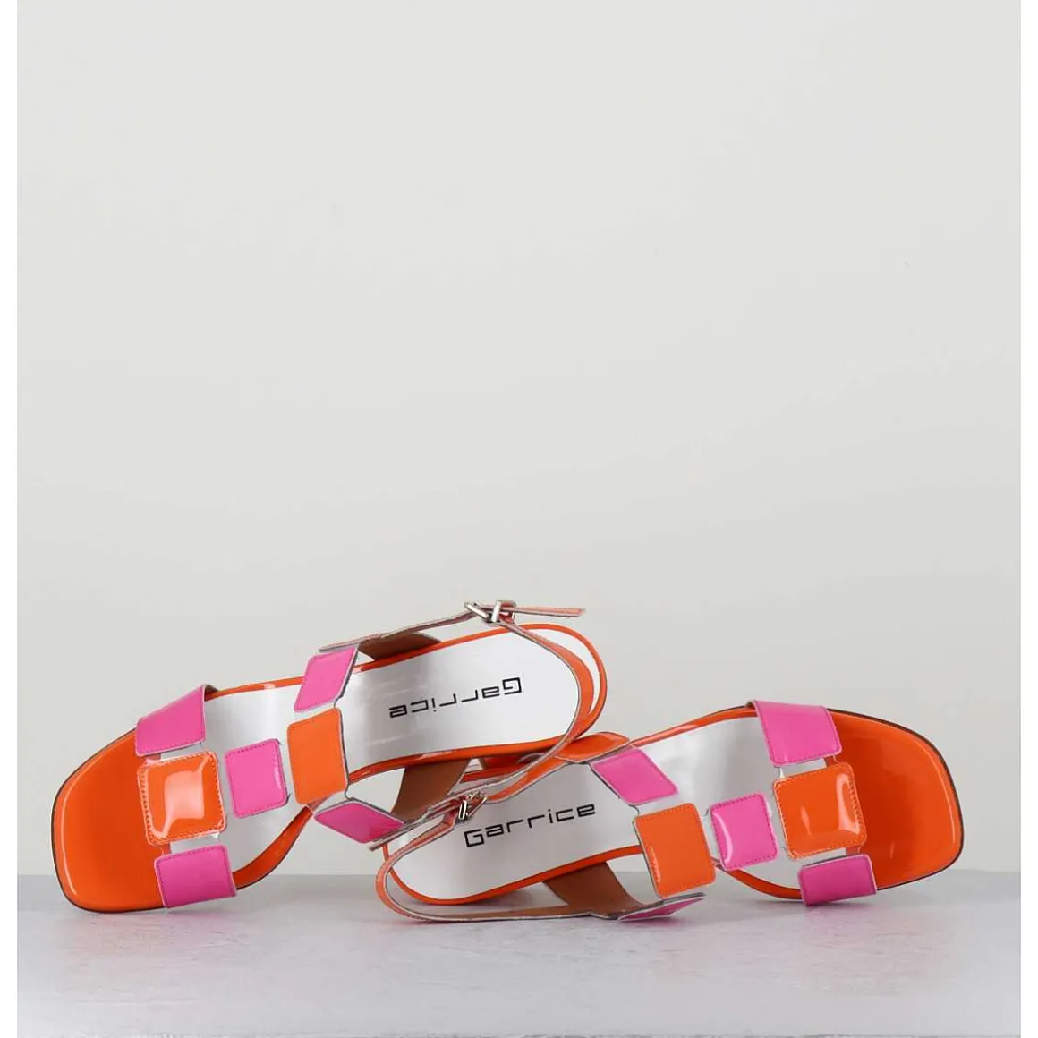 Sandales 60S Bout Carre En Cuir Vernis Orange & Rose - Lefai9 Orange Pink