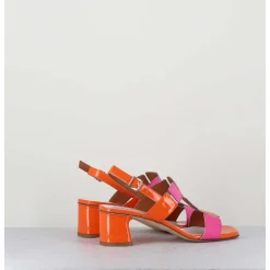 Sandales 60S Bout Carre En Cuir Vernis Orange & Rose - Lefai9 Orange Pink