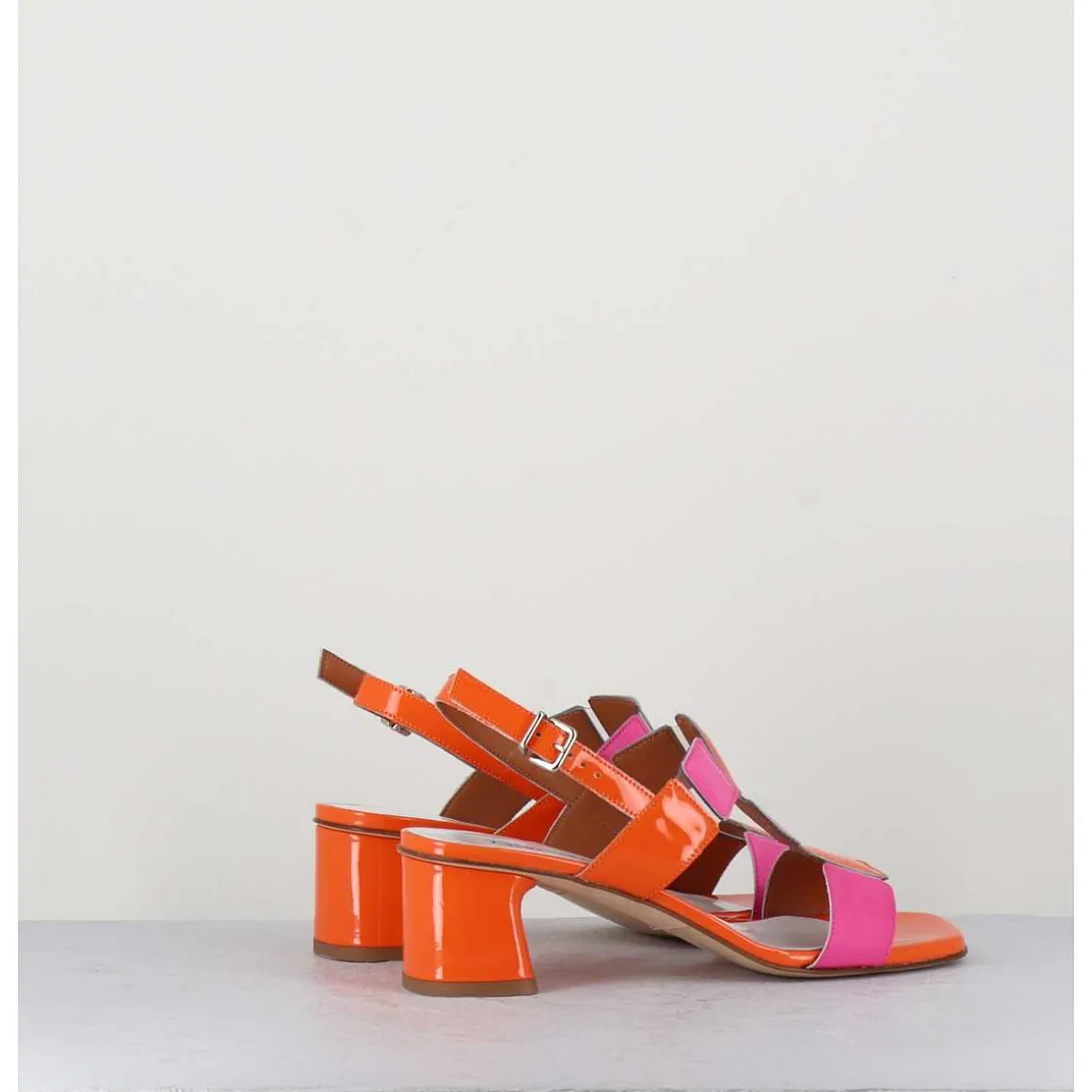Sandales 60S Bout Carre En Cuir Vernis Orange & Rose - Lefai9 Orange Pink
