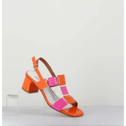 Sandales 60S Bout Carre En Cuir Vernis Orange & Rose - Lefai9 Orange Pink