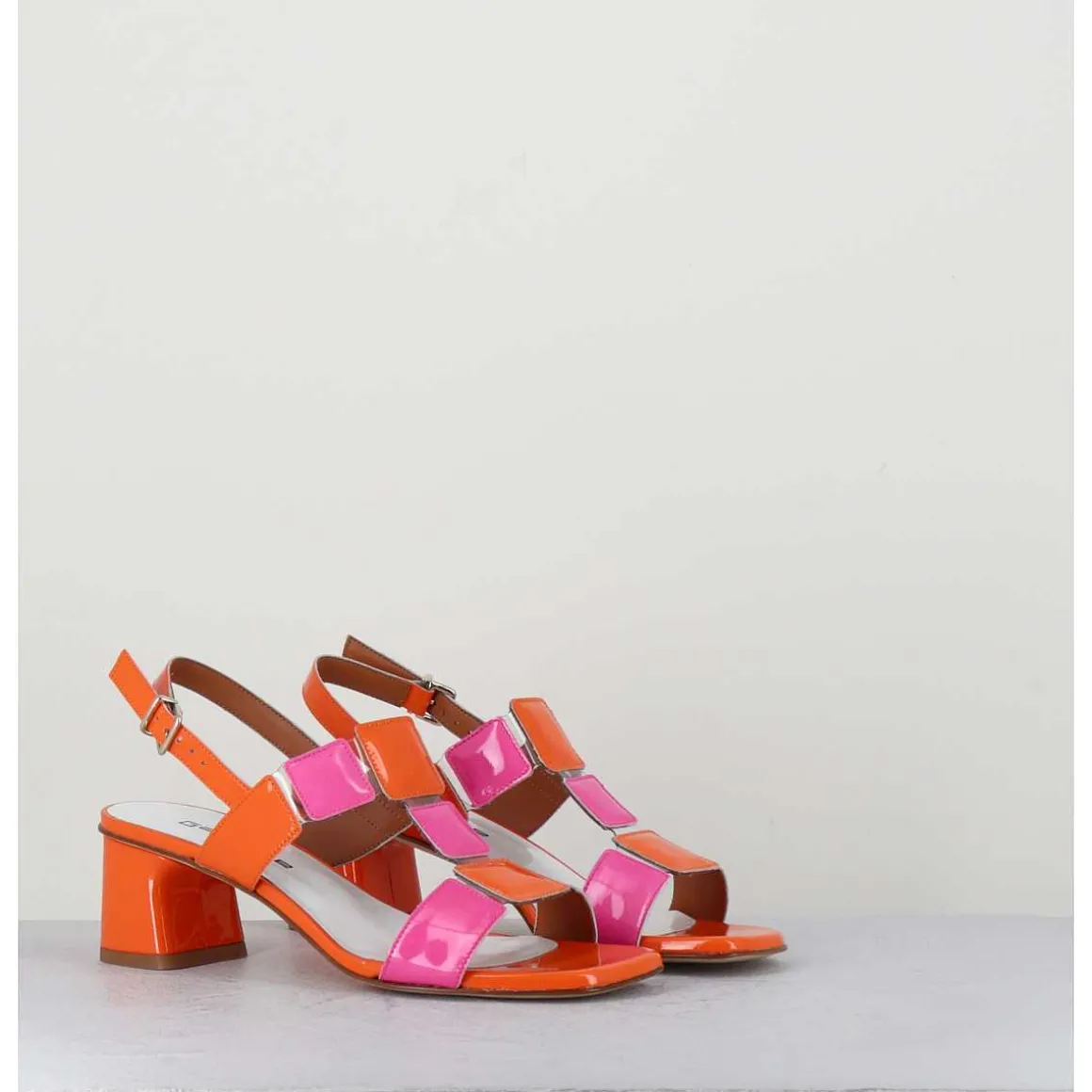 Sandales 60S Bout Carre En Cuir Vernis Orange & Rose - Lefai9 Orange Pink