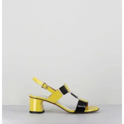 Sandales 60S Bout Carre En Cuir Vernis Jaune & Noir - Lefai Yellow Black