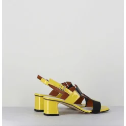 Sandales 60S Bout Carre En Cuir Vernis Jaune & Noir - Lefai Yellow Black
