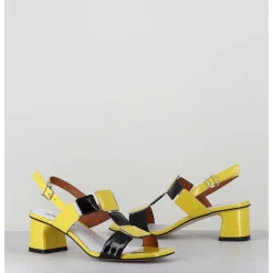 Sandales 60S Bout Carre En Cuir Vernis Jaune & Noir - Lefai Yellow Black