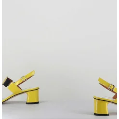 Sandales 60S Bout Carre En Cuir Vernis Jaune & Noir - Lefai Yellow Black