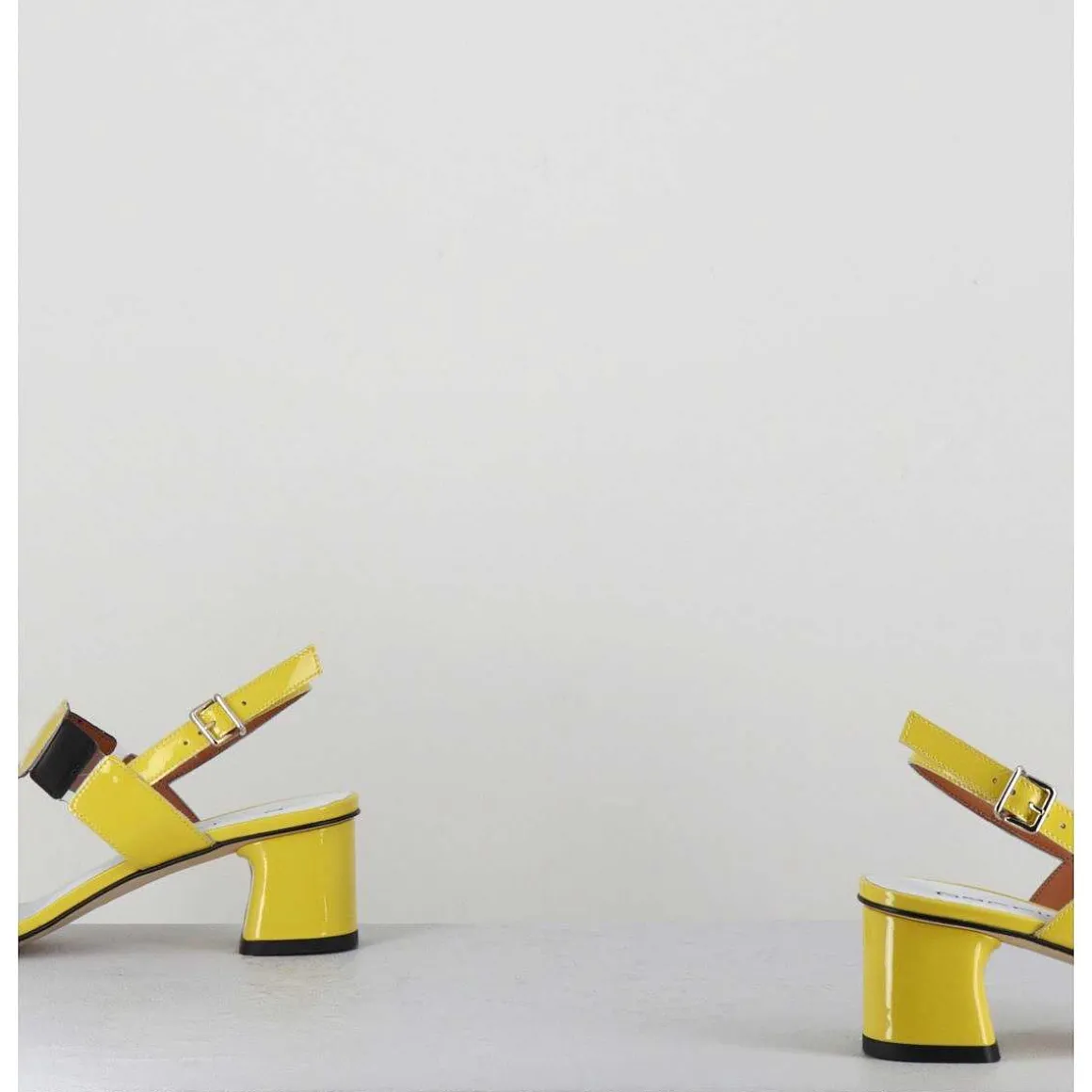Sandales 60S Bout Carre En Cuir Vernis Jaune & Noir - Lefai Yellow Black