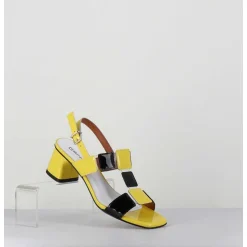 Sandales 60S Bout Carre En Cuir Vernis Jaune & Noir - Lefai Yellow Black