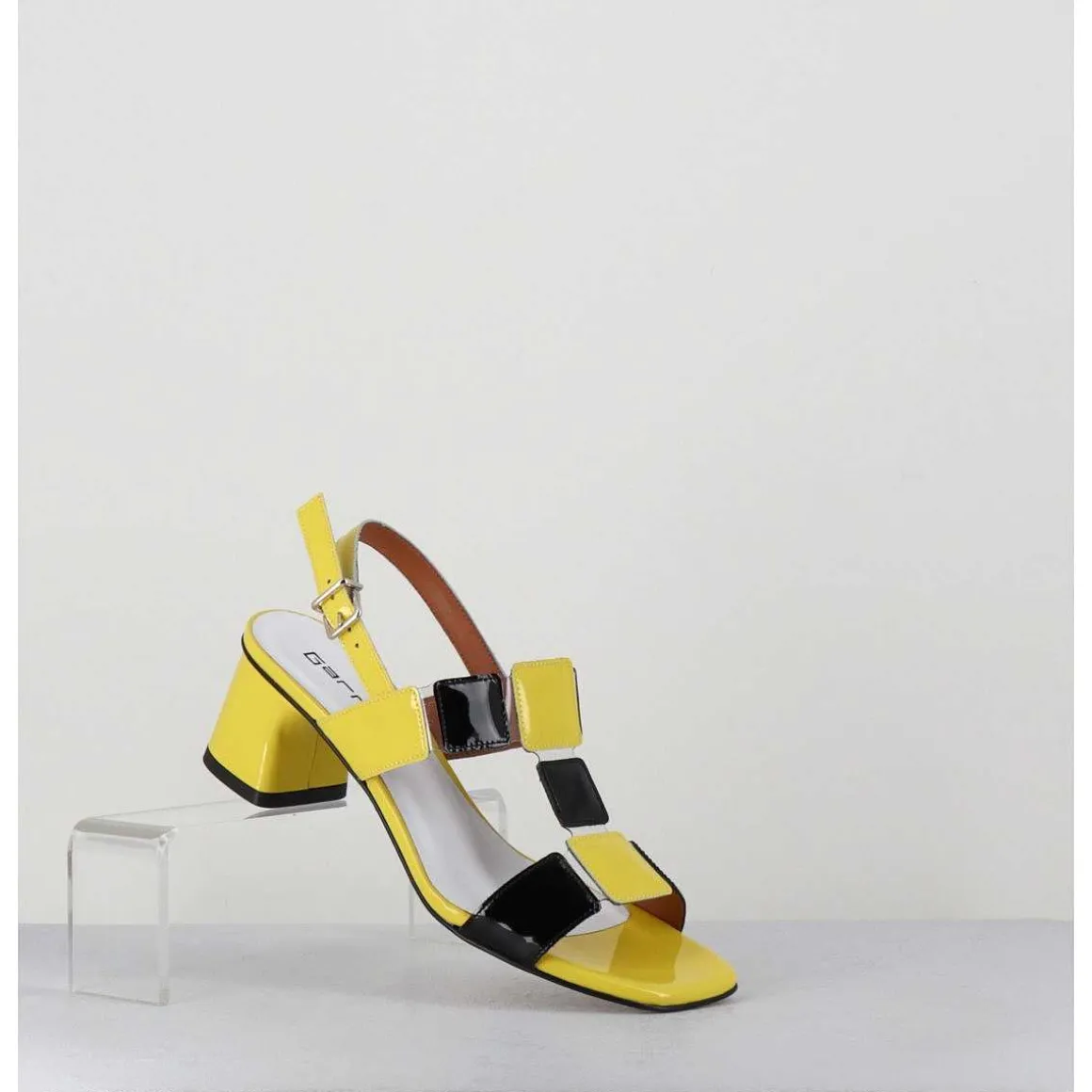 Sandales 60S Bout Carre En Cuir Vernis Jaune & Noir - Lefai Yellow Black