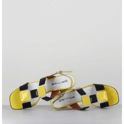 Sandales 60S Bout Carre En Cuir Vernis Jaune & Noir - Lefai Yellow Black