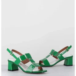Sandales 60S Bout Carre En Cuir Vernis Vert - Lefai4 Vernice Verde