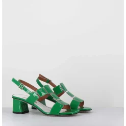 Sandales 60S Bout Carre En Cuir Vernis Vert - Lefai4 Vernice Verde