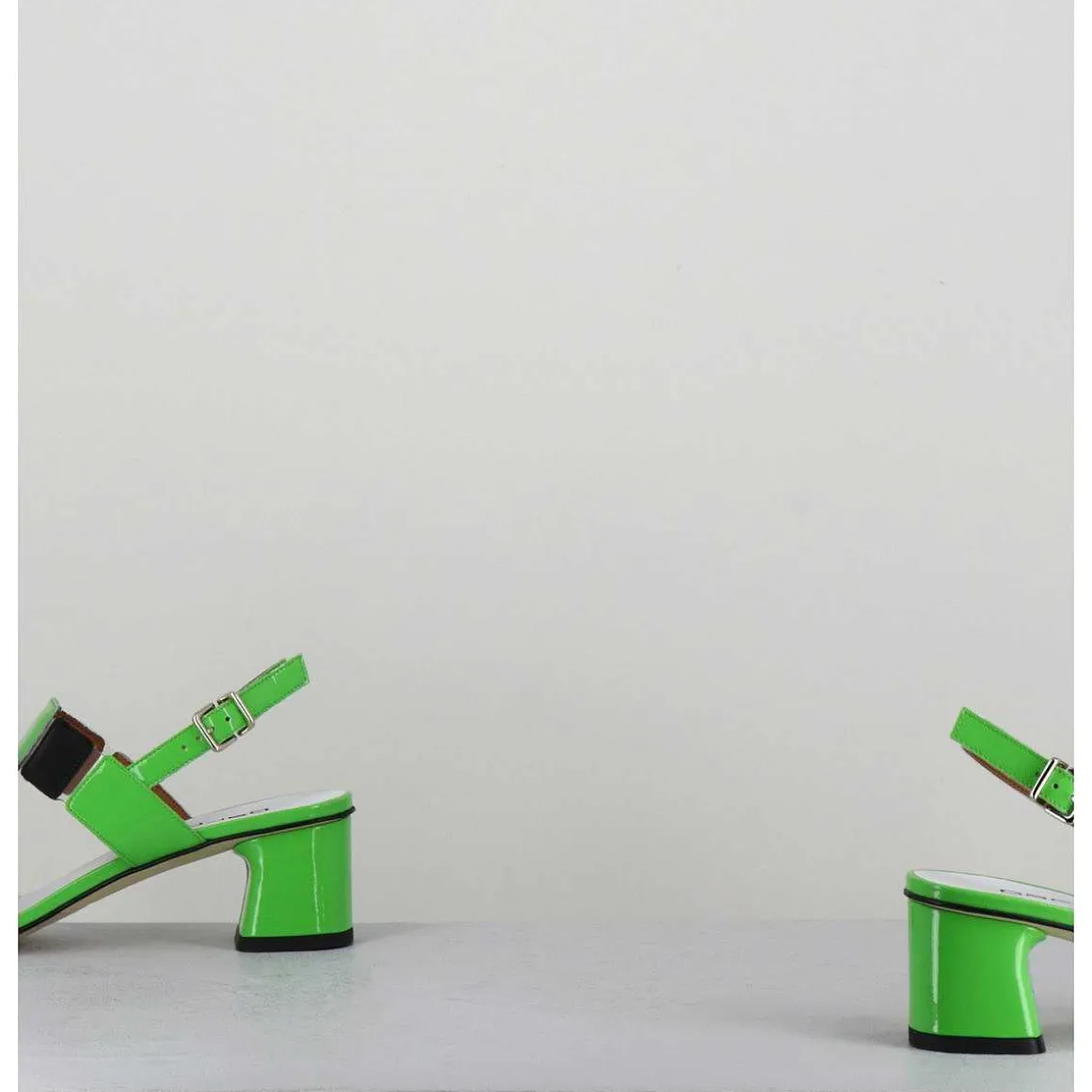 Sandales 60S Bout Carre En Cuir Vernis Vert & Noir - Lefai Green Black