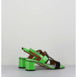 Sandales 60S Bout Carre En Cuir Vernis Vert & Noir - Lefai Green Black