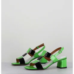 Sandales 60S Bout Carre En Cuir Vernis Vert & Noir - Lefai Green Black