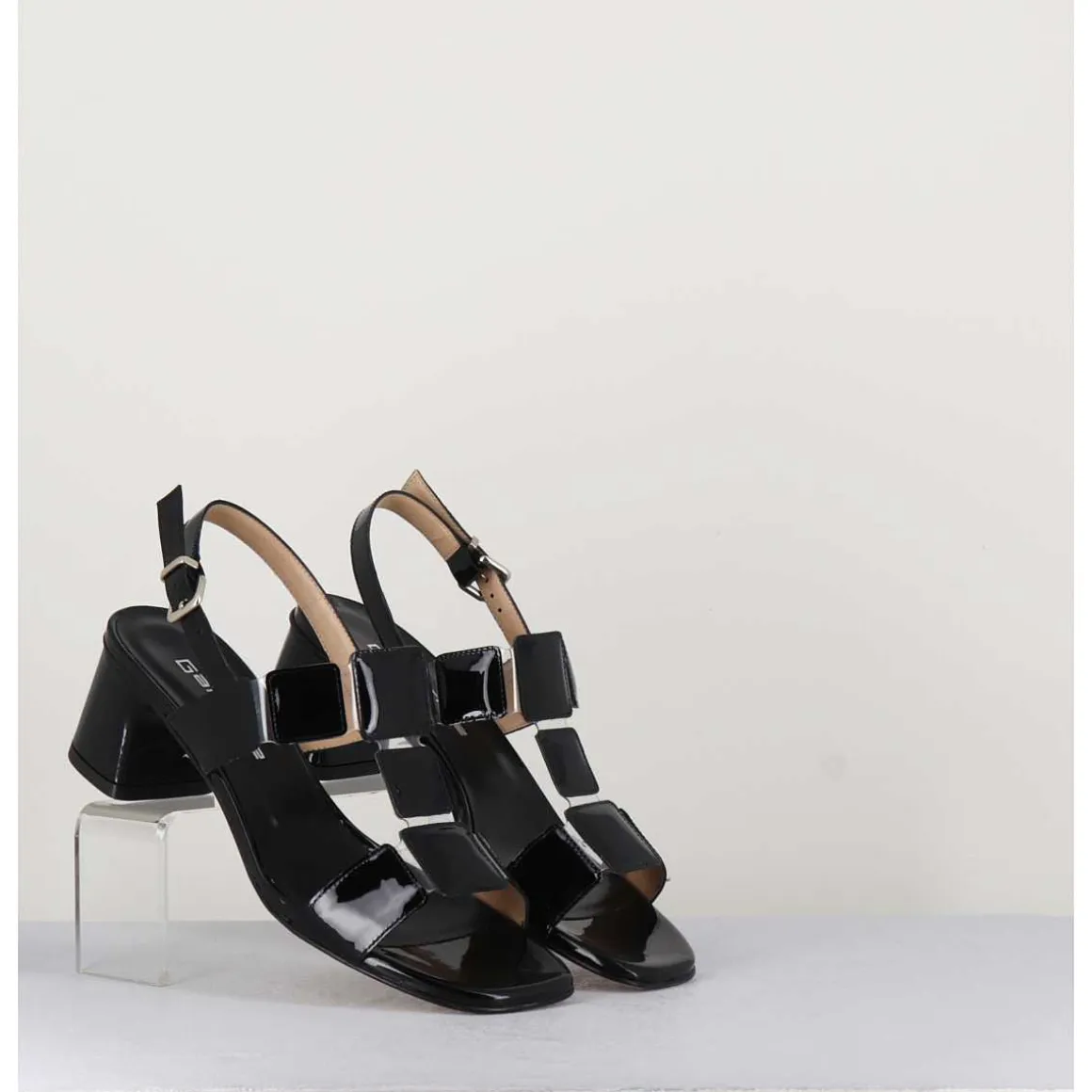 Sandales 60S Bout Carre En Cuir Vernis Noir - Lefai2 Vernice Nero