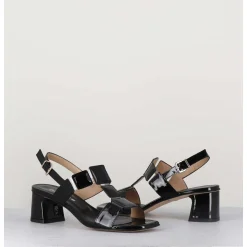 Sandales 60S Bout Carre En Cuir Vernis Noir - Lefai2 Vernice Nero