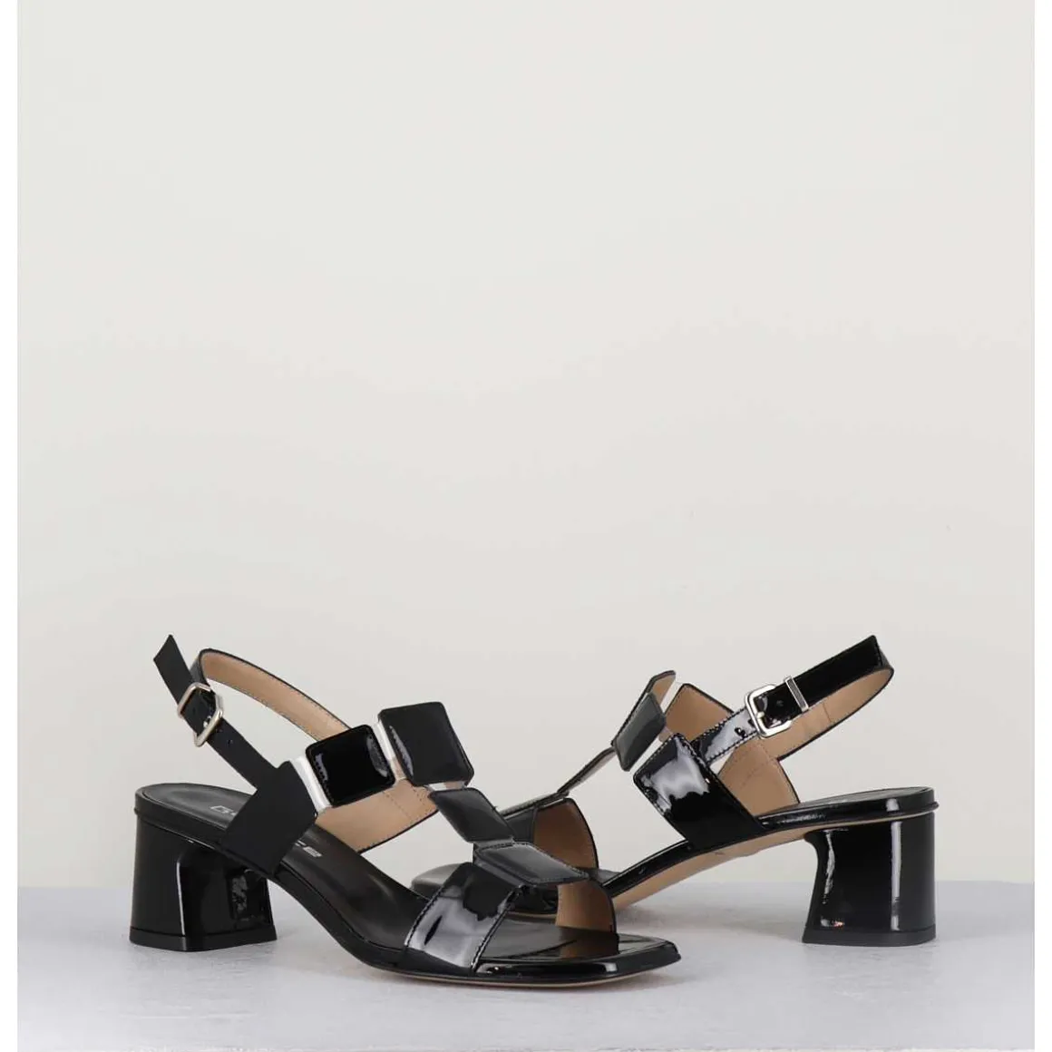 Sandales 60S Bout Carre En Cuir Vernis Noir - Lefai2 Vernice Nero