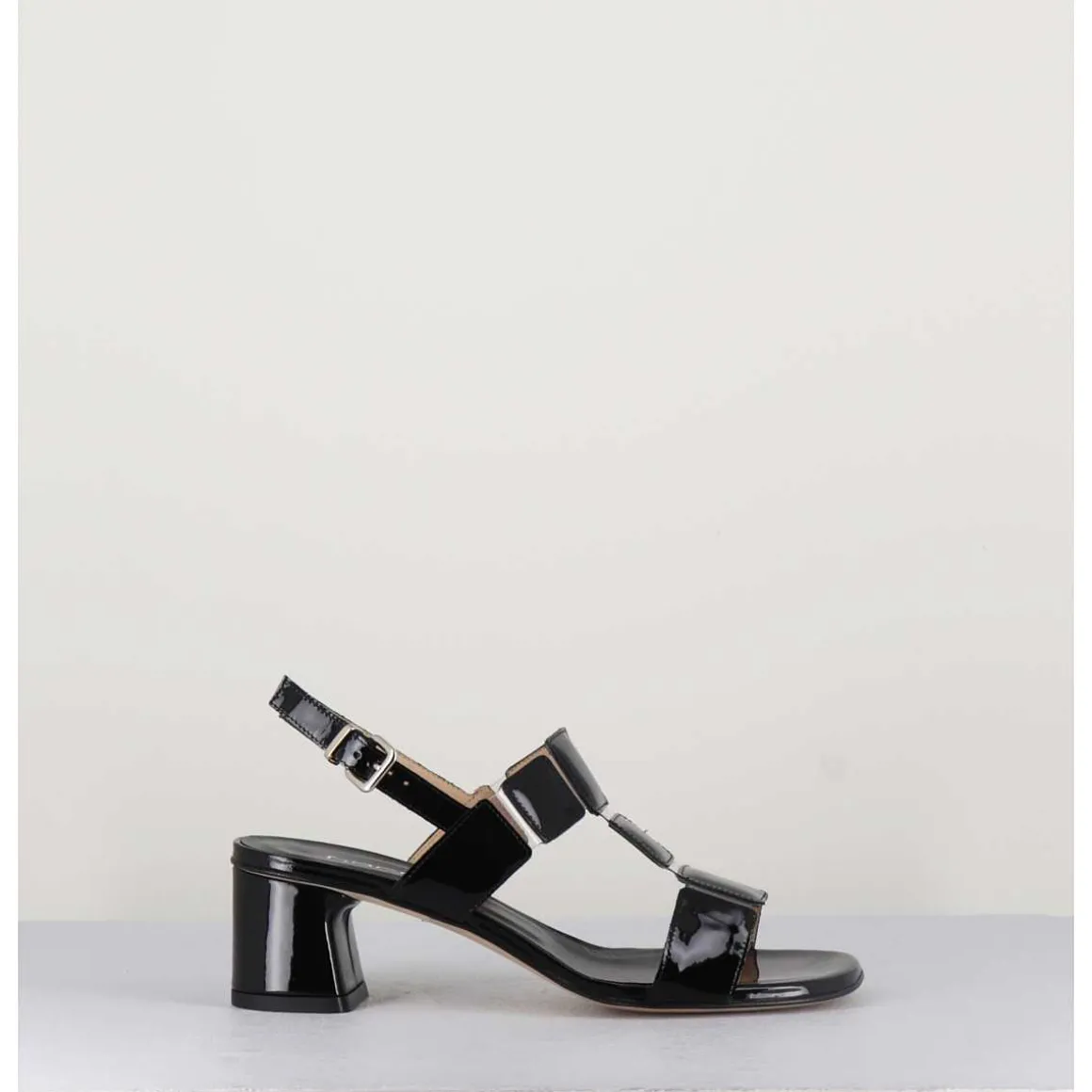 Sandales 60S Bout Carre En Cuir Vernis Noir - Lefai2 Vernice Nero