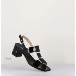 Sandales 60S Bout Carre En Cuir Vernis Noir - Lefai2 Vernice Nero