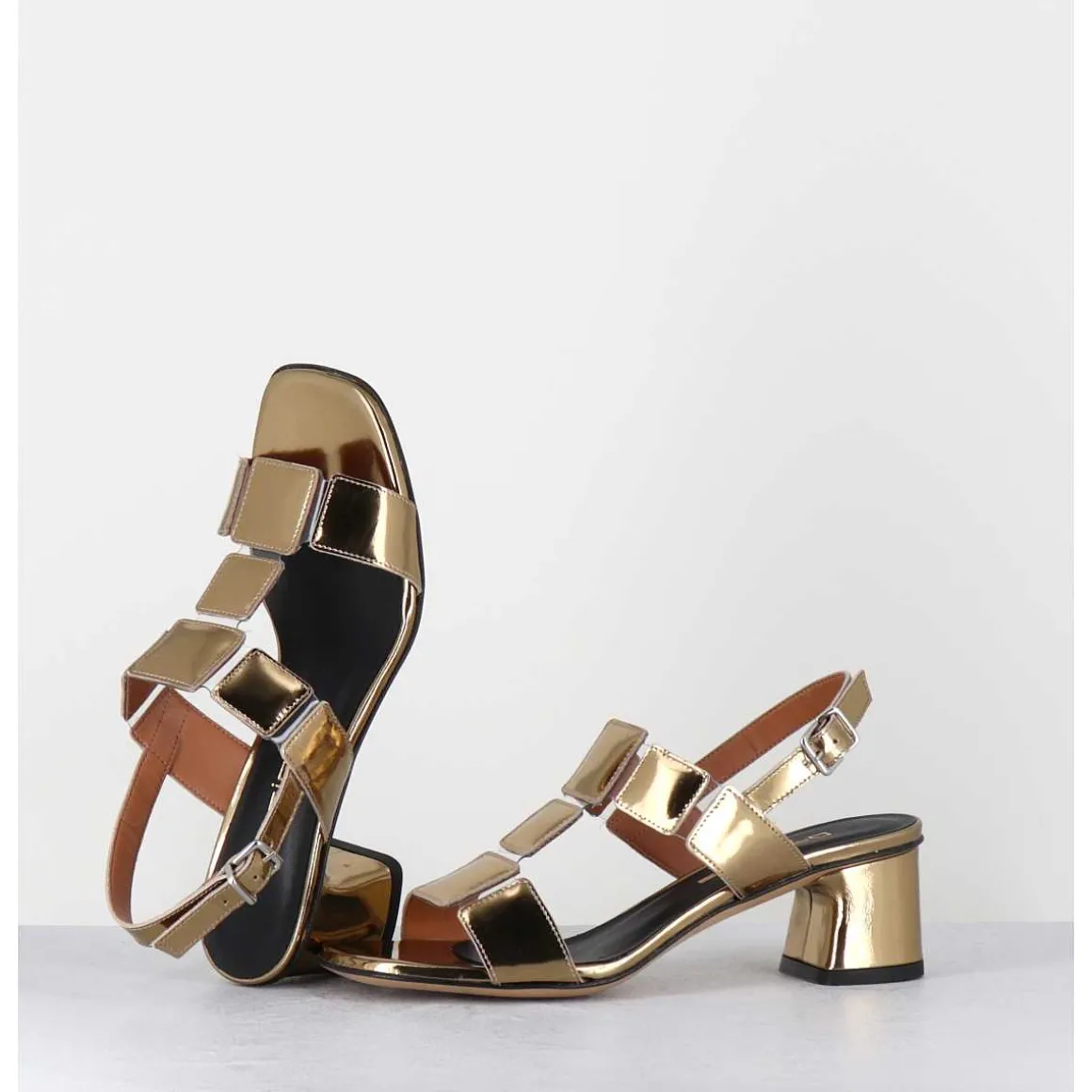 Sandales 60S Cuir Miroir Dore - Lefai11 Specchio Oro