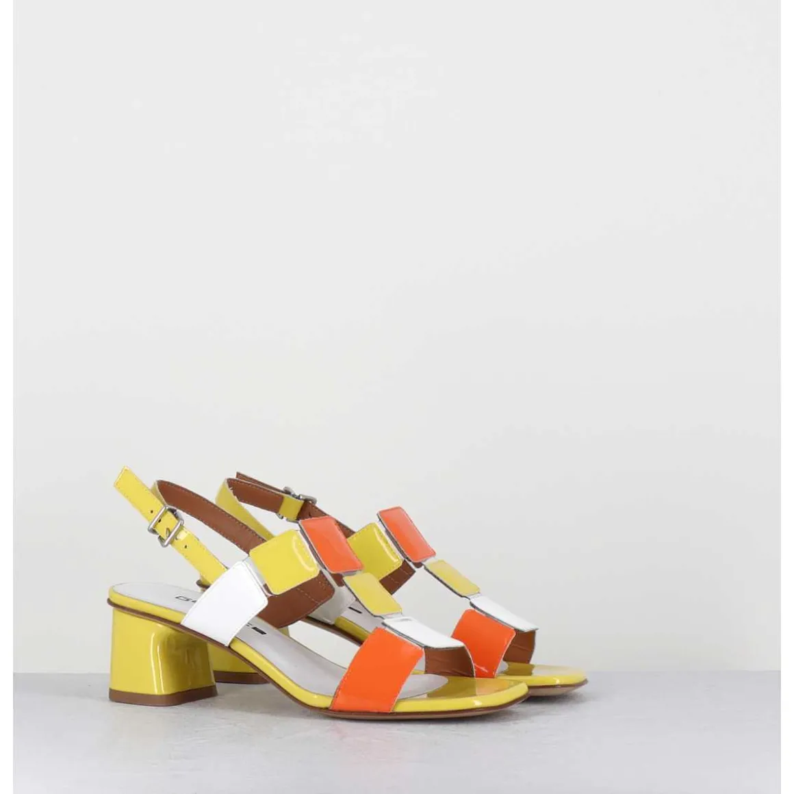 Sandales 60S En Cuir Vernis Jaune Orange Blanc - Lefai8 Vernice Egg