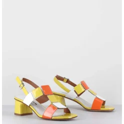 Sandales 60S En Cuir Vernis Jaune Orange Blanc - Lefai8 Vernice Egg