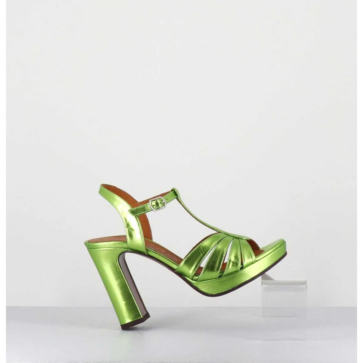 Sandales Salome Talon Haut Cuir Metallise Vert - Cafra Citroen Lima