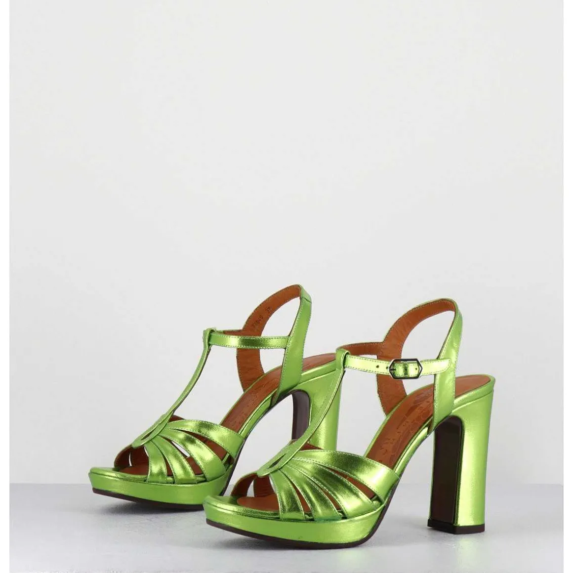 Sandales Salome Talon Haut Cuir Metallise Vert - Cafra Citroen Lima