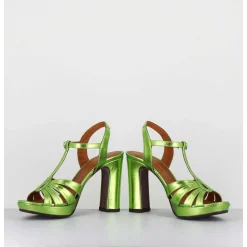 Sandales Salome Talon Haut Cuir Metallise Vert - Cafra Citroen Lima